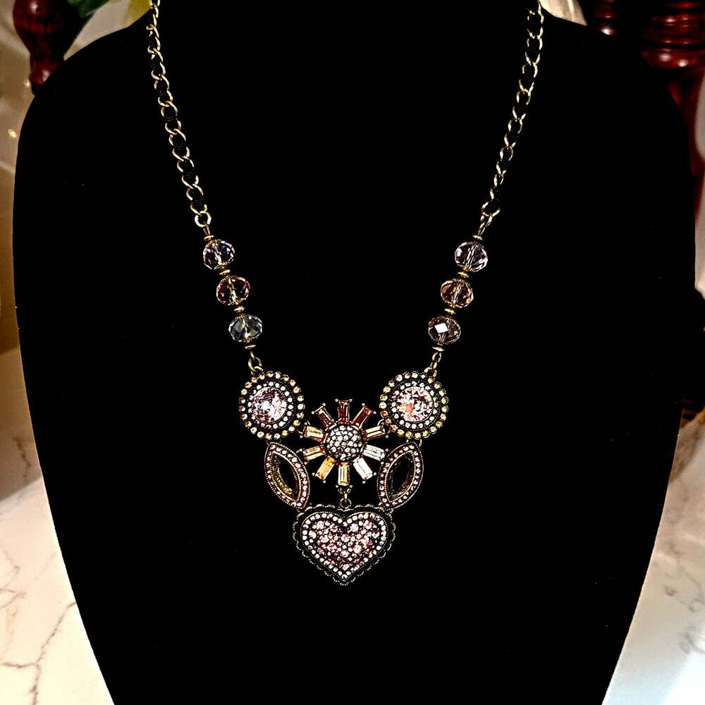 Betsey Johnson Paved Crystal Heart‎ Frontal Statement Necklace